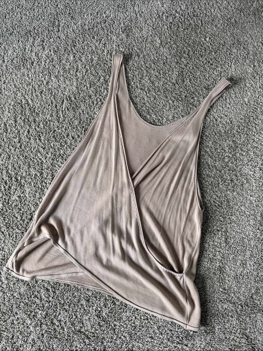 Women's Sleeveless Scoop Neck Tunic Crossover Back Tank Top - Taupe - Picture 4 of 4